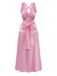 Pink 1930s Satin V-Neck Twist Midi Dress