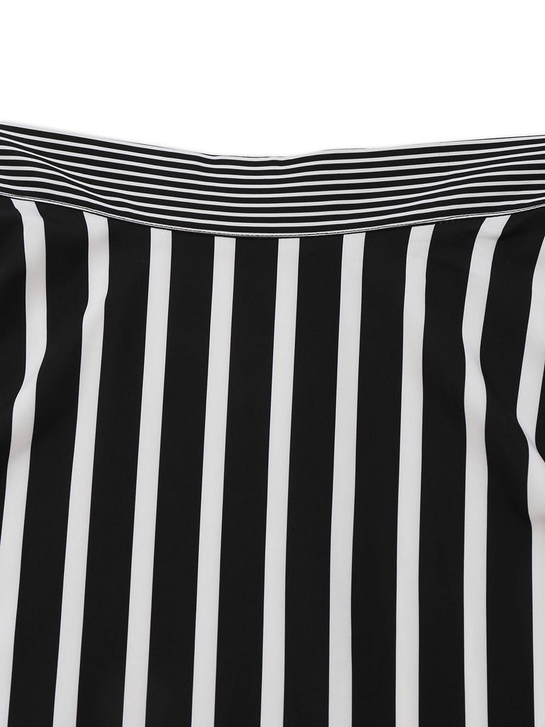 Black & White 1930s Striped High Rise Long Skirt