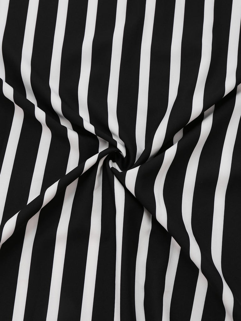 Black & White 1930s Striped High Rise Long Skirt