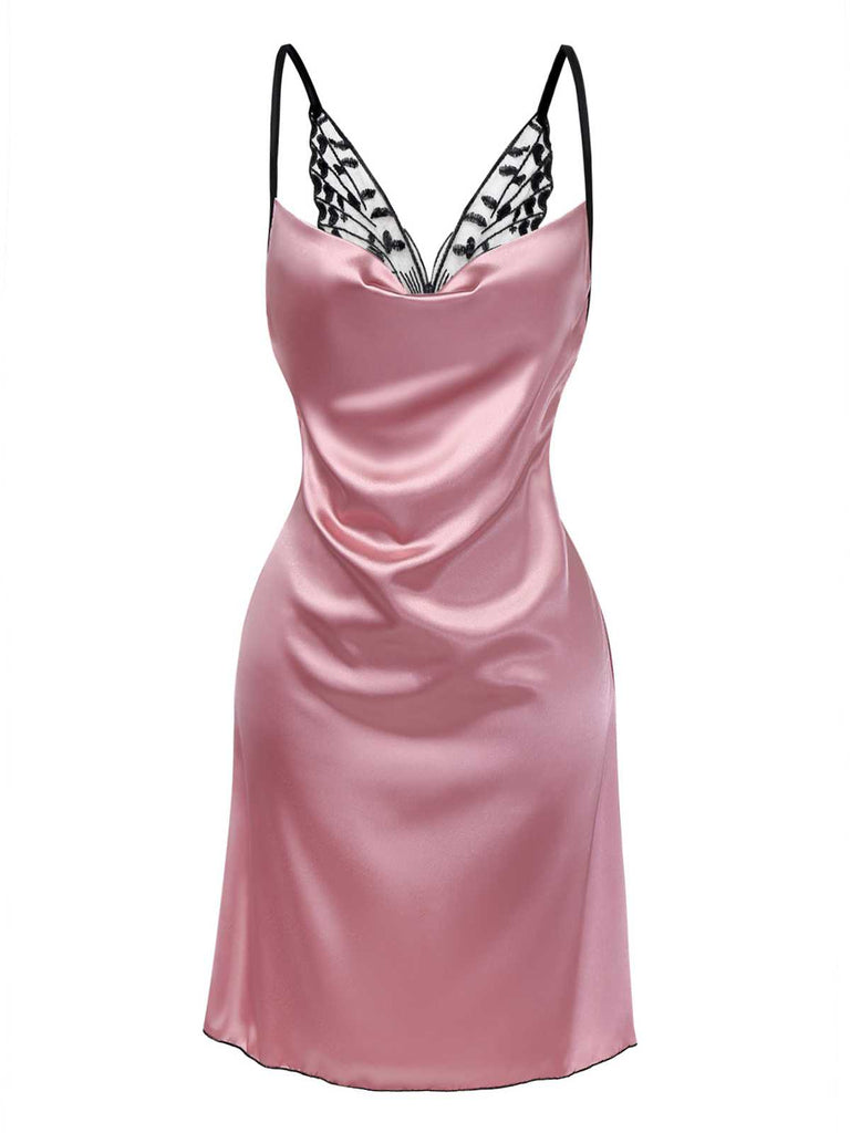 1980s Satin Slip Butterfly Lace Nightgown