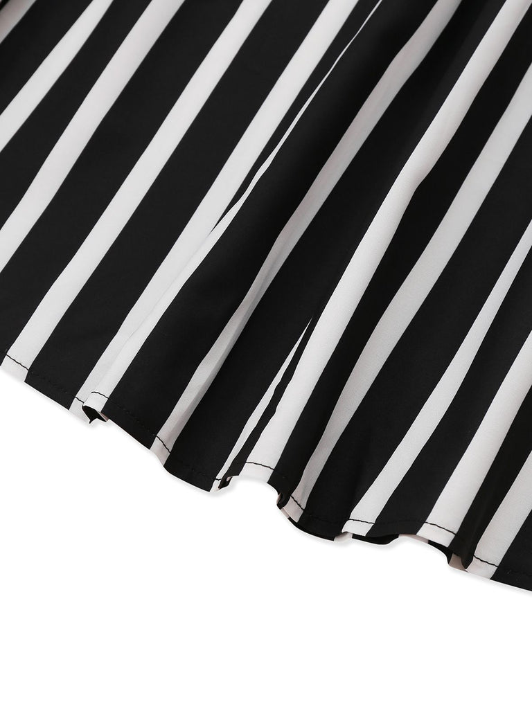 Black & White 1930s Striped High Rise Long Skirt