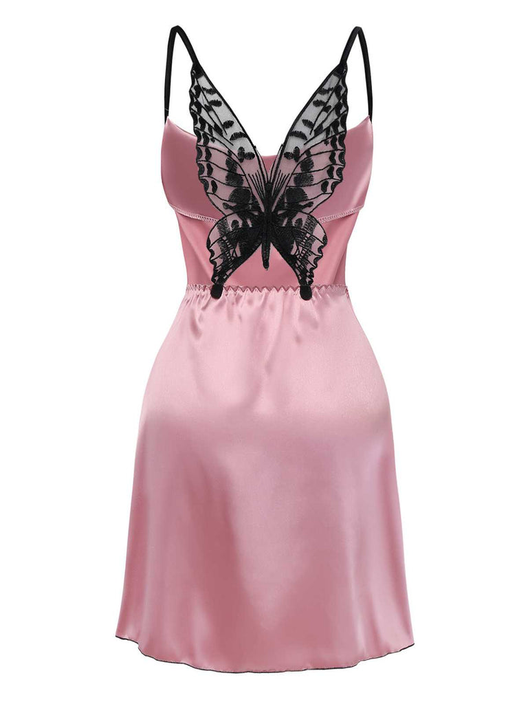 1980s Satin Slip Butterfly Lace Nightgown