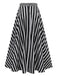 Black & White 1930s Striped High Rise Long Skirt