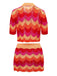 2PCS Multicolor 1970s Knit Cardigan & High-Waist Skirt