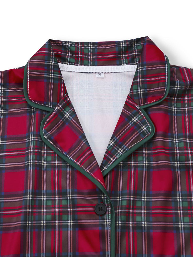 Red 1940s Christmas Plaid Pajama Set
