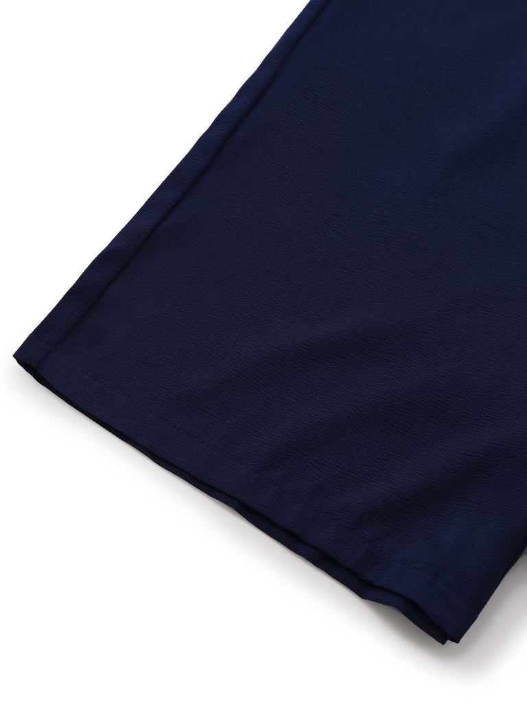 Navy Blue 1980s Belted Solid Romper