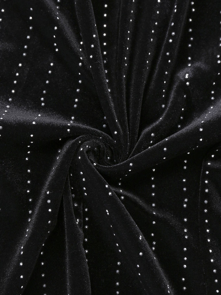 2PCS Black 1960s Velvet Sequin Blazer & Pants Set