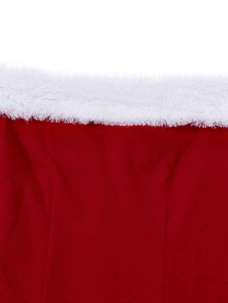 1930s Off-Shoulder Faux Fur Trim Christmas Dress