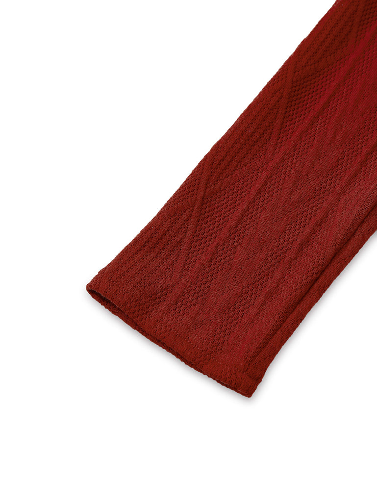 1940s Solid Knitted Big V-Neck Button Dress