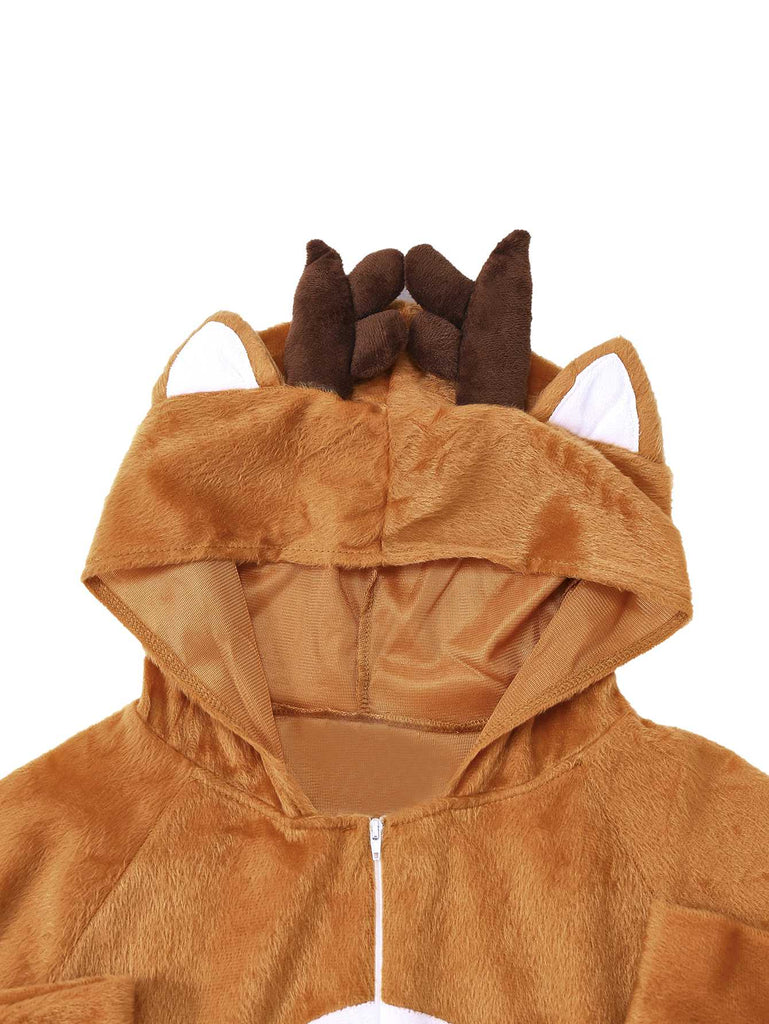 Brown 1970s Christmas Reindeer Cosplay Jumpsuit