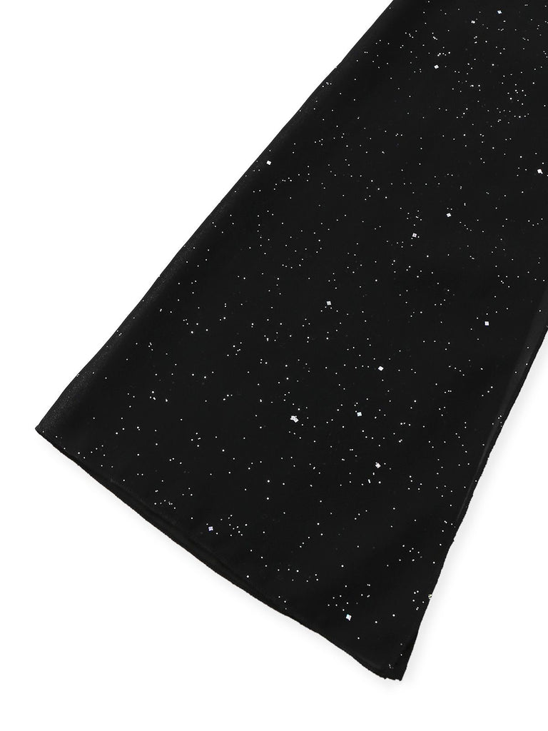 [Pre-Sale] Black 1930s Sparkly Cutout Jumpsuit with Cape