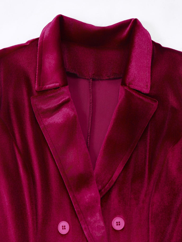 1960s Solid Velvet Long Sleeve Blazer Dress