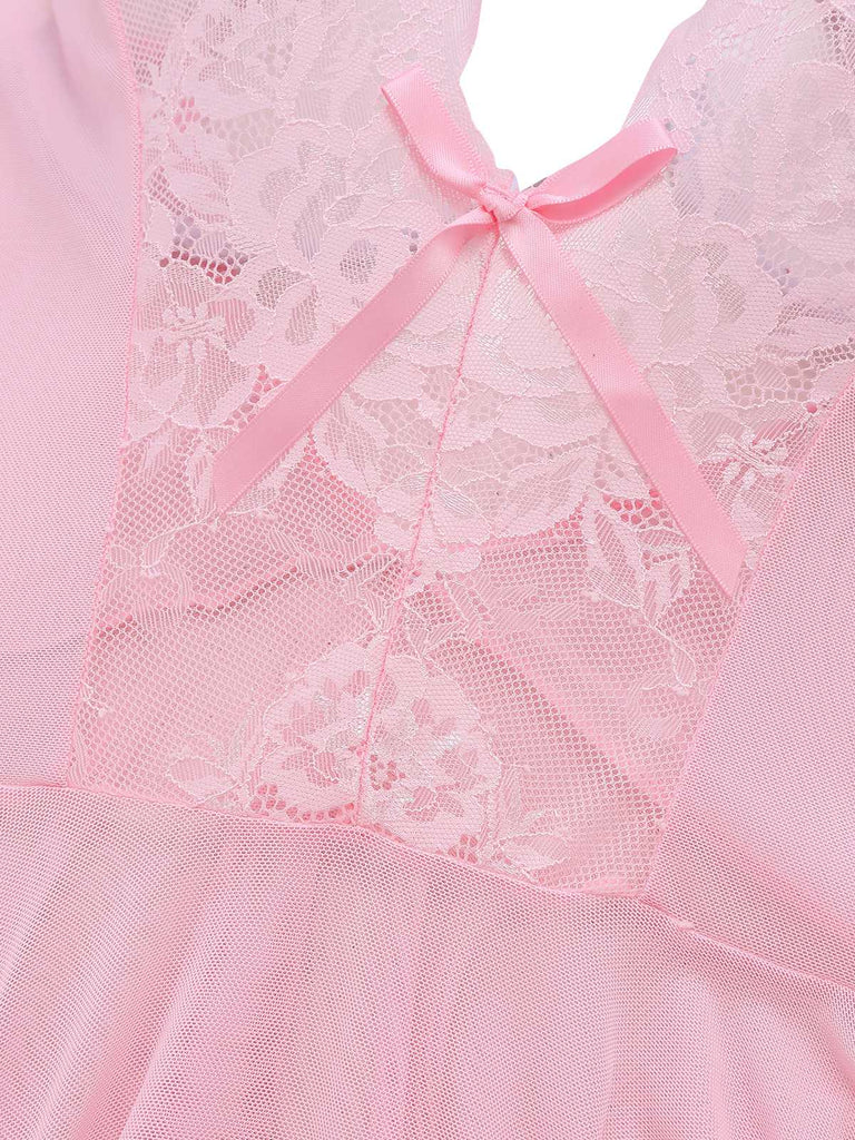 1970s Slip Floral Lace Bow Nightgown