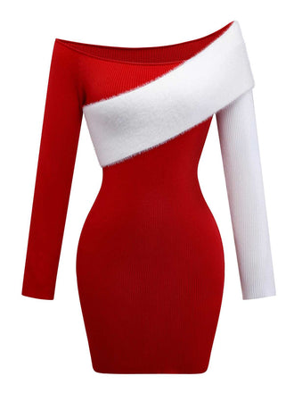 1960s Off-Shoulder Colorblock Bodycon Dress