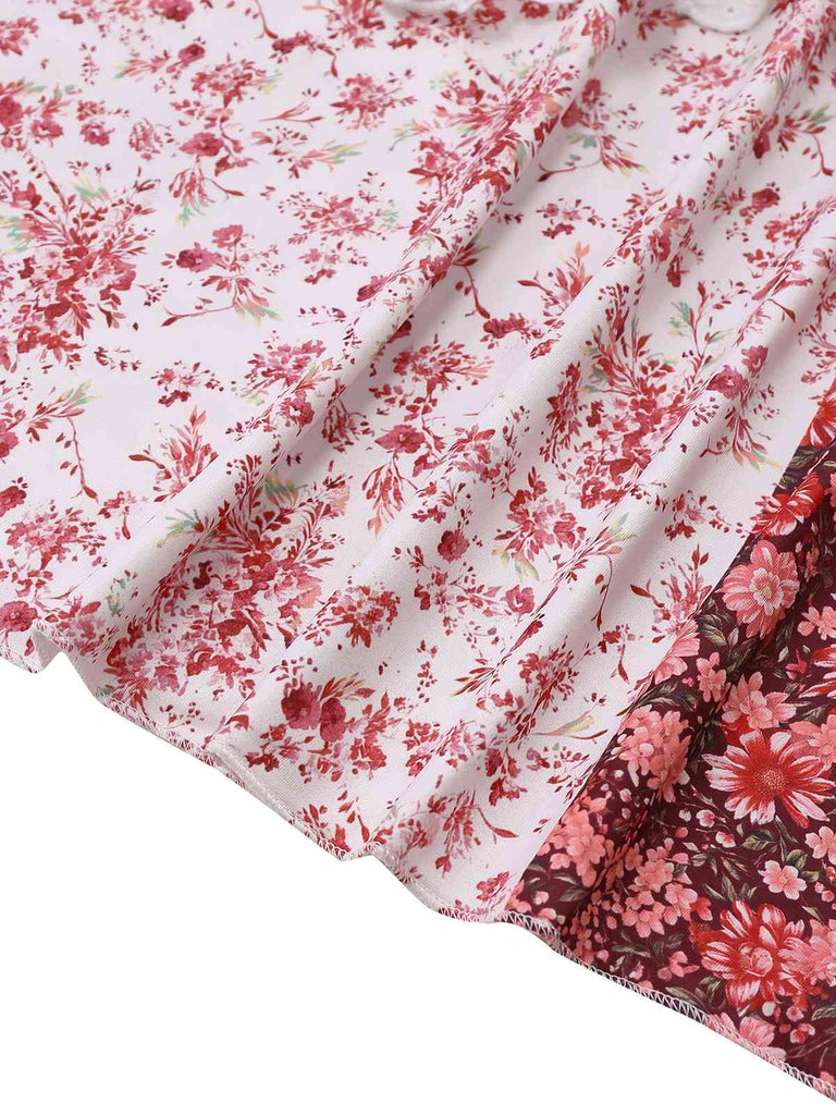 Multicolor 1930s Quilt Floral Print Ruffled Strap Dress