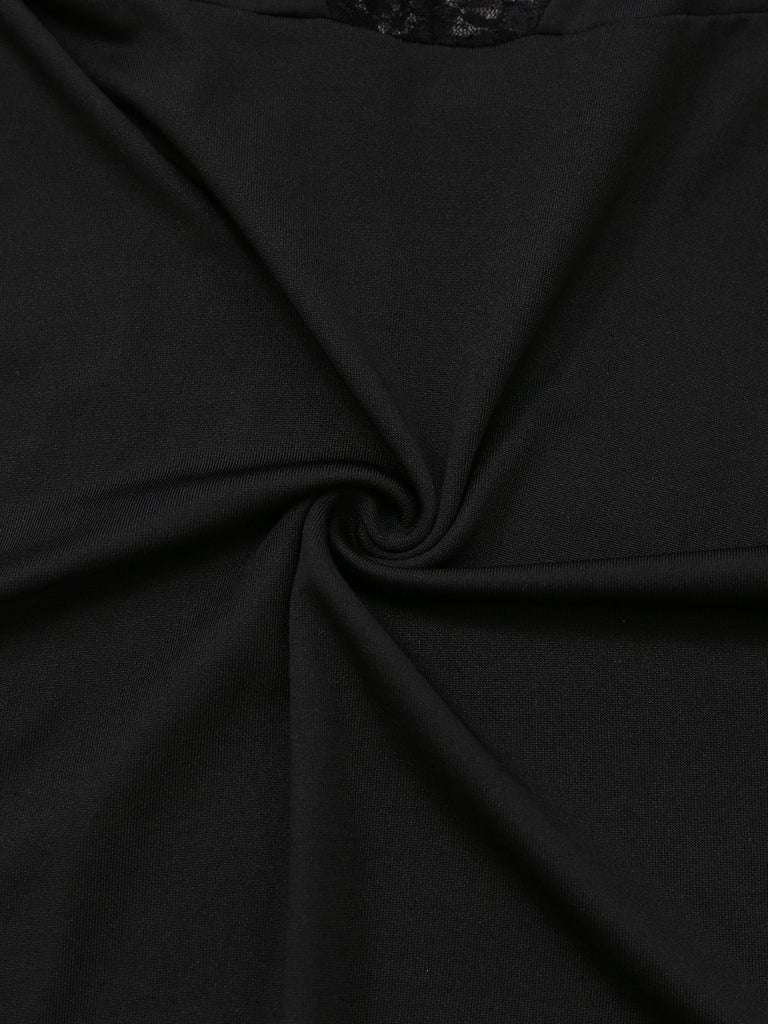 Black 1950s Solid Lace Strappy Nightdress
