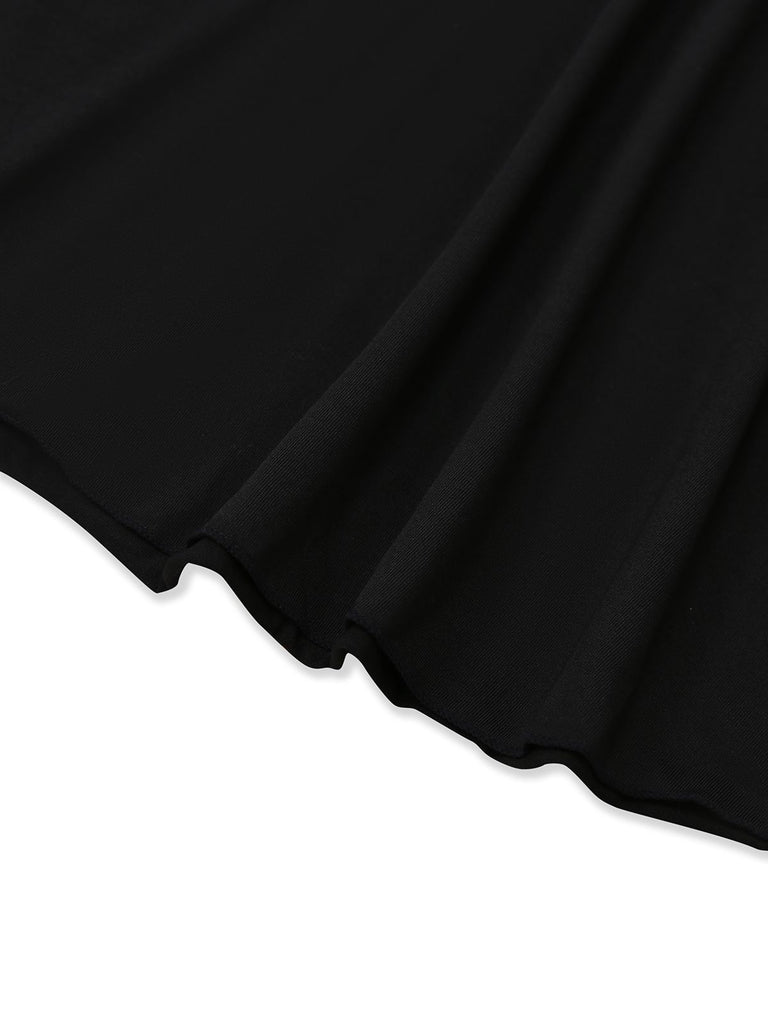 Black 1950s Solid Lace Strappy Nightdress
