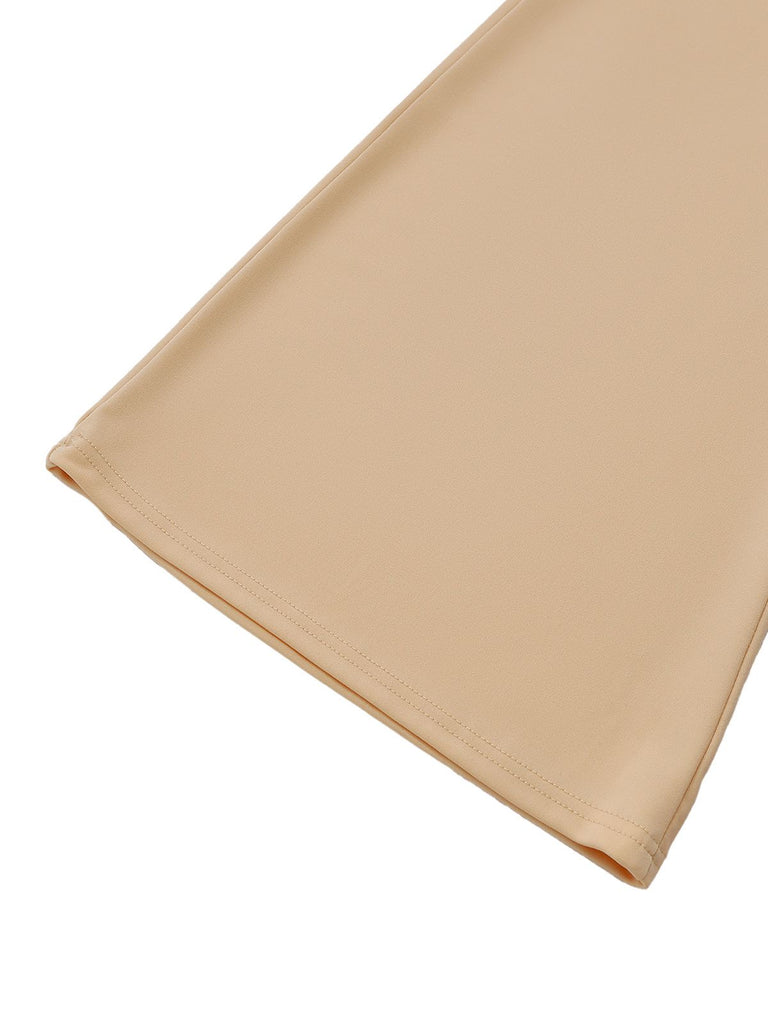 Beige 1960s Beaded Ruched Backless Wide-Leg Jumpsuit