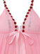 Dark Pink 1950s Deep V-Neck Embroidered Flower Pajama Set