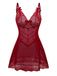 Wine Red 1950s Strap Lace Bow Nightgown