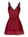 Wine Red 1950s Strap Lace Bow Nightgown