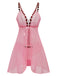 Dark Pink 1950s Deep V-Neck Embroidered Flower Pajama Set