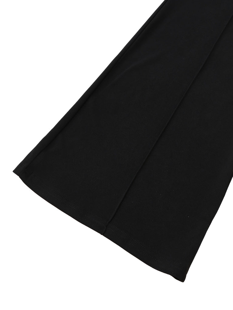 Black 1930s Sleeveless Chain Drawstring Half-Turtleneck Jumpsuit