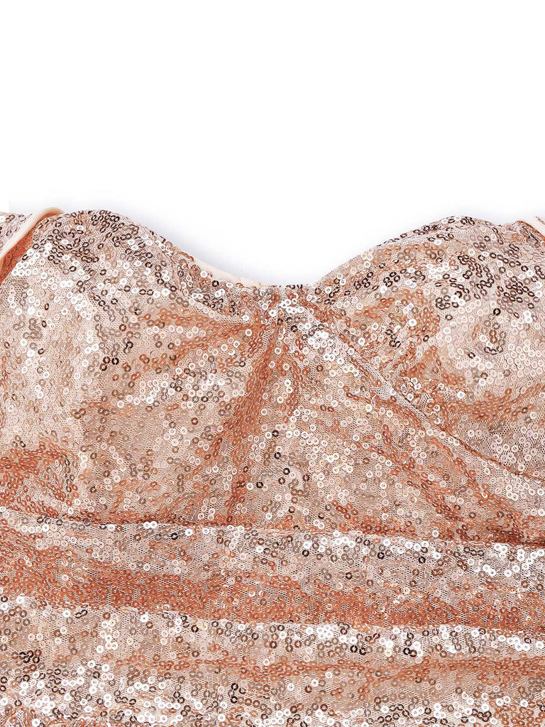 Champagne 1930s Off-Shoulder Sequin Dress
