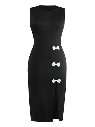 Black 1950s Sleeveless Side-Bow-Slit Maxi Dress