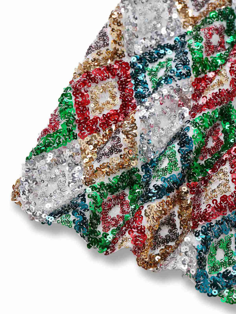 Multicolor 1970s Argyle Sequined Bodycon Dress