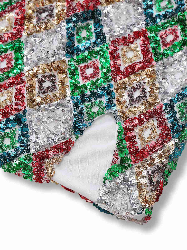 Multicolor 1970s Argyle Sequined Bodycon Dress