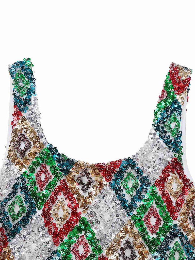 Multicolor 1970s Argyle Sequined Bodycon Dress