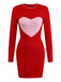 1960s Knit Heart Pattern Long Sleeve Dress
