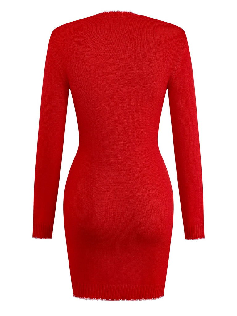 1960s Knit Heart Pattern Long Sleeve Dress