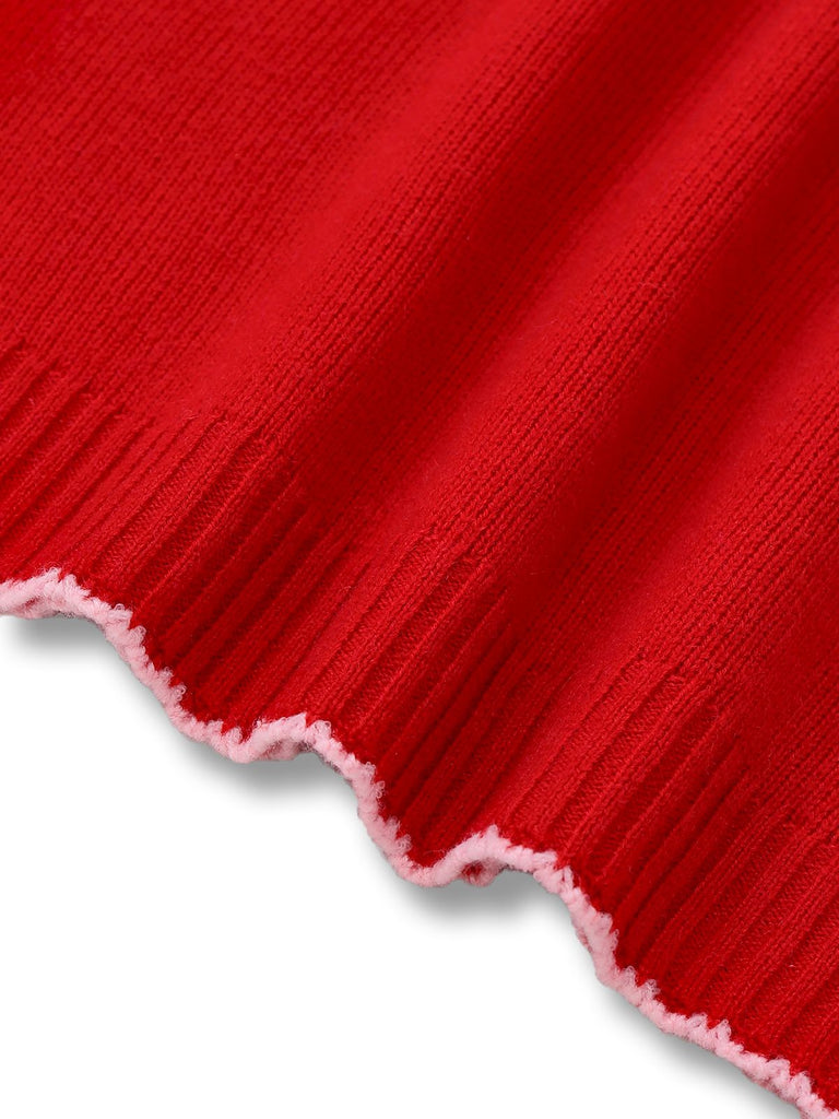 1960s Knit Heart Pattern Long Sleeve Dress