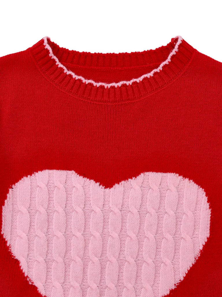 1960s Knit Heart Pattern Long Sleeve Dress