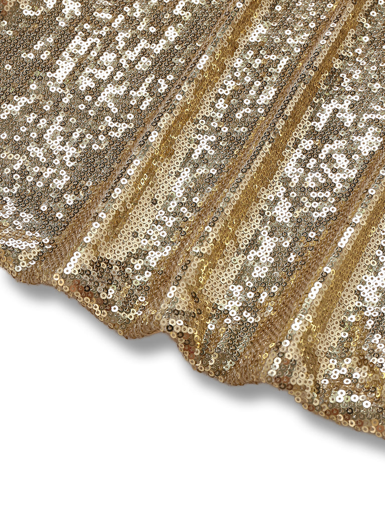 Gold 1920s Sequined Backless Evening Maxi Dress