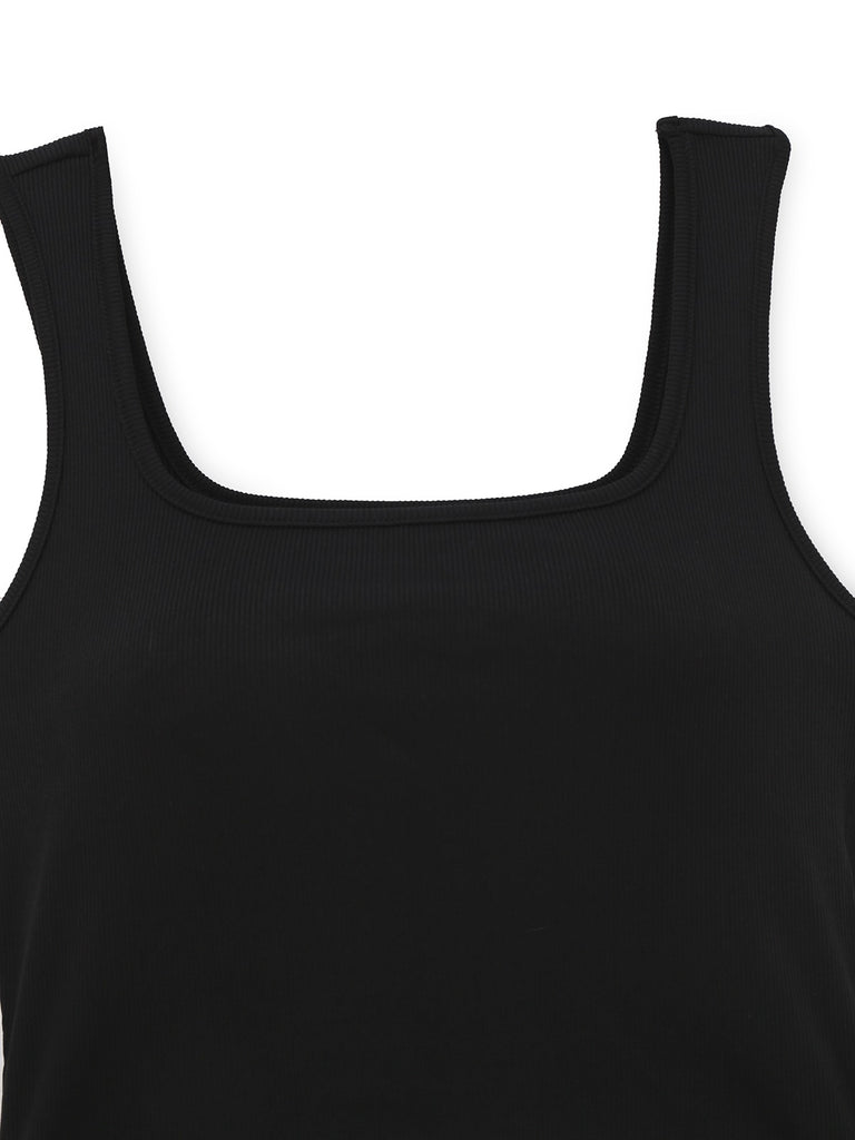 Black 1970s U-Neck Tank Top & Abstract Prints Pants