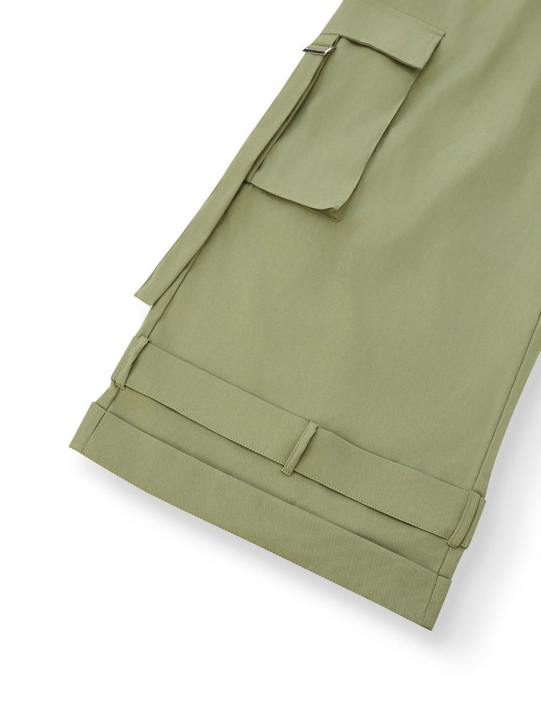 1970s Solid Spaghetti Strap Cargo Style Wide-Leg Jumpsuit