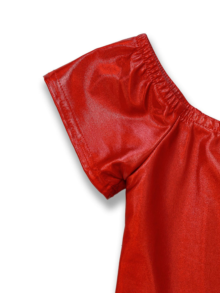 1970s Disco Metallic Off-Shoulder Short Sleeve Top