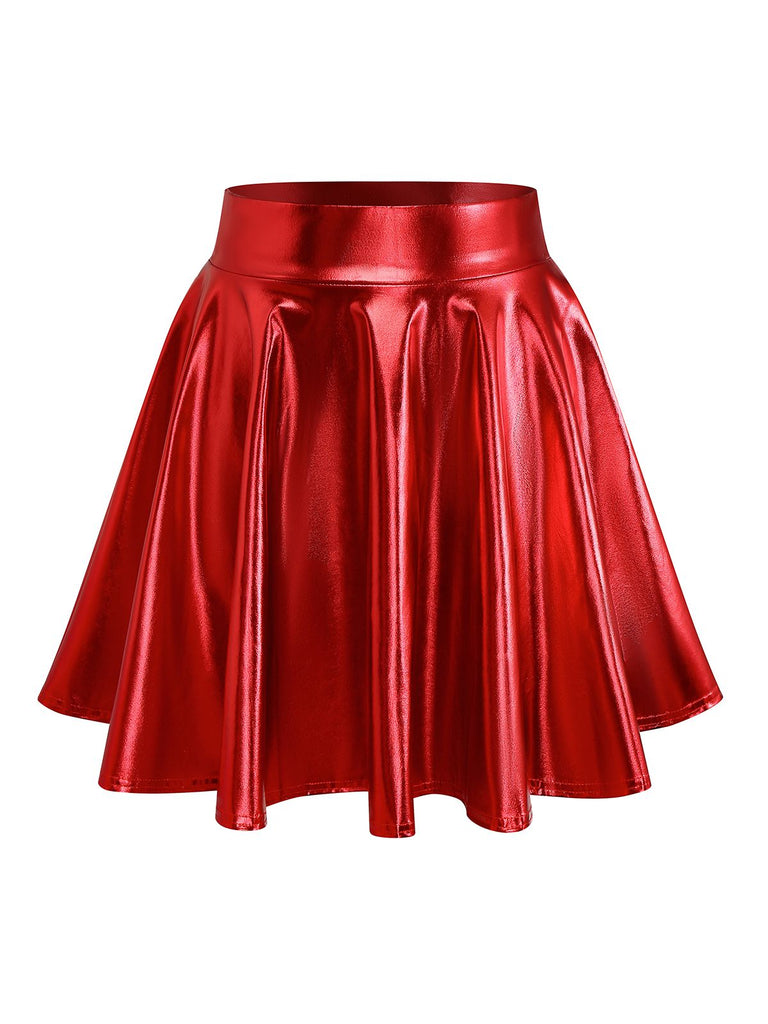 1970s Solid Disco Metallic Pleated Skirt