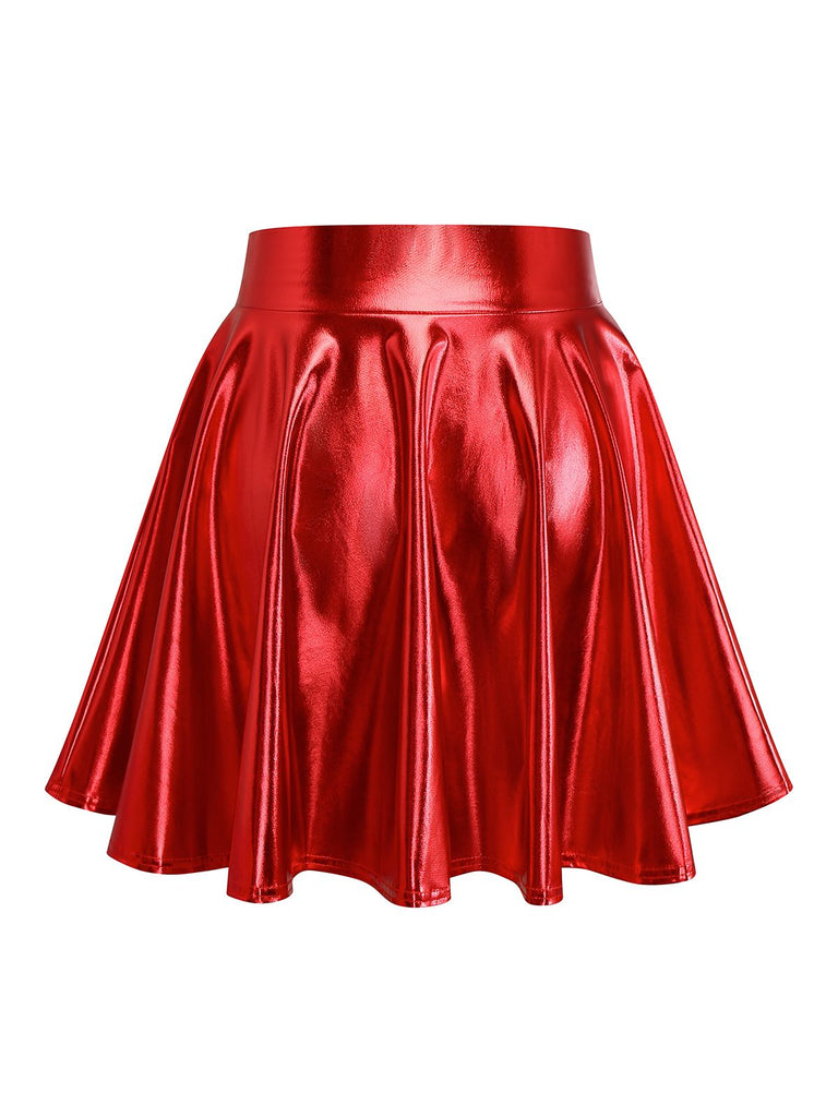 1970s Solid Disco Metallic Pleated Skirt