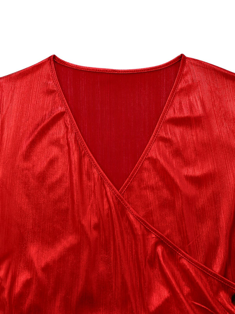 1960s Solid V-Neck Slit Bodycon Dress