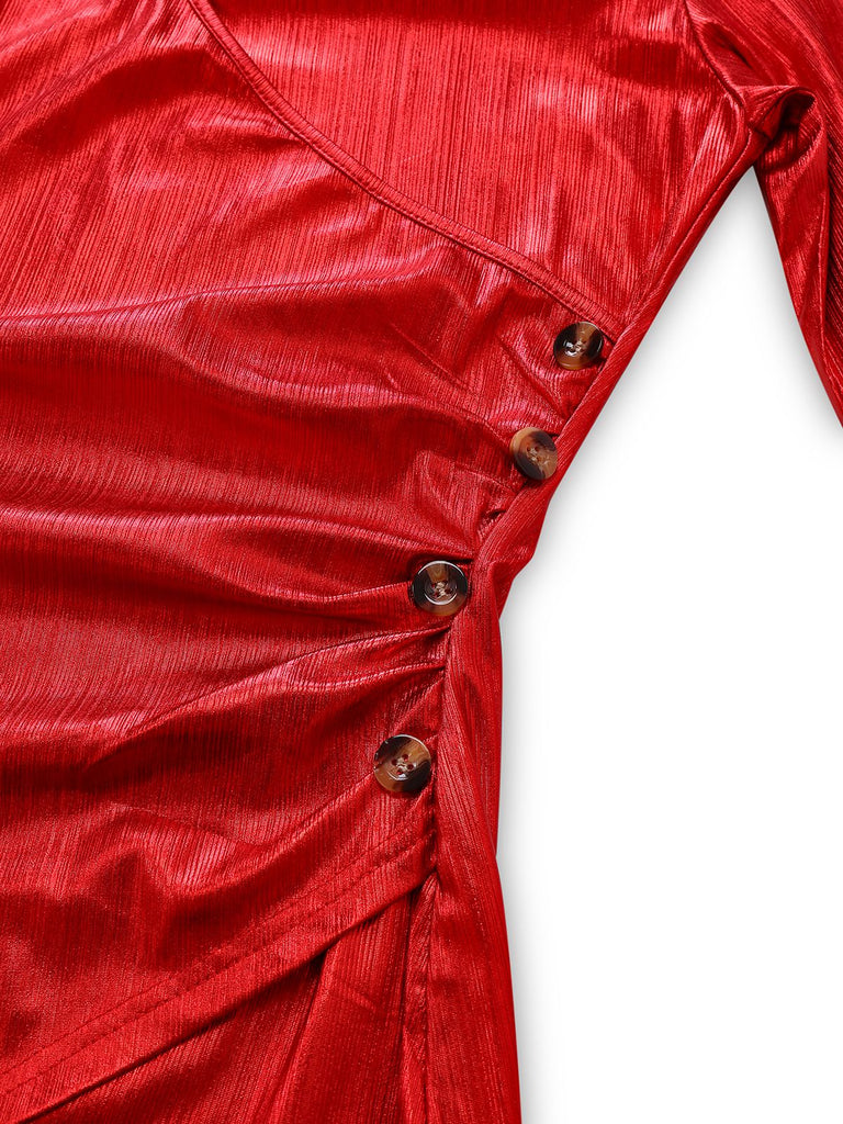 1960s Solid V-Neck Slit Bodycon Dress