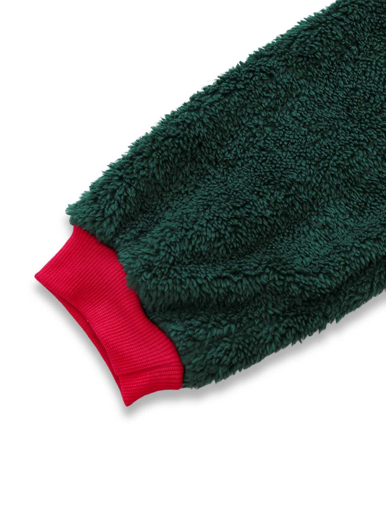 Green 1970s Christmas Sherpa Hooded Jumpsuit Pajama