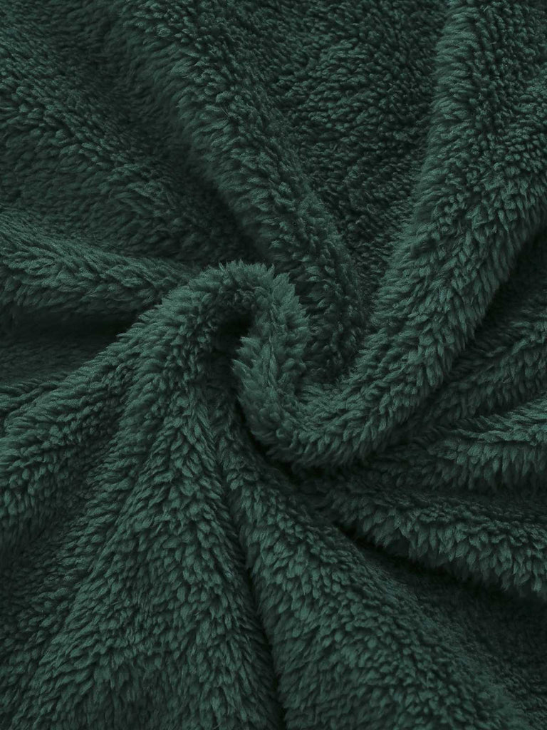 Green 1970s Christmas Sherpa Hooded Jumpsuit Pajama