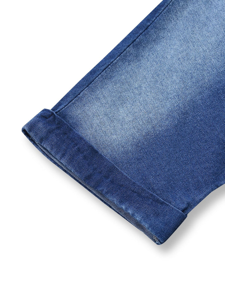 Denim 1970s Lapel Button Belted Waist Jumpsuit