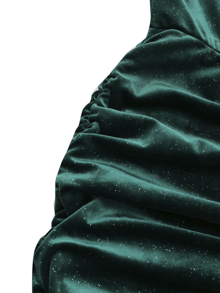 1960s Solid Velvet Long Sleeve Cowl Neck Dress