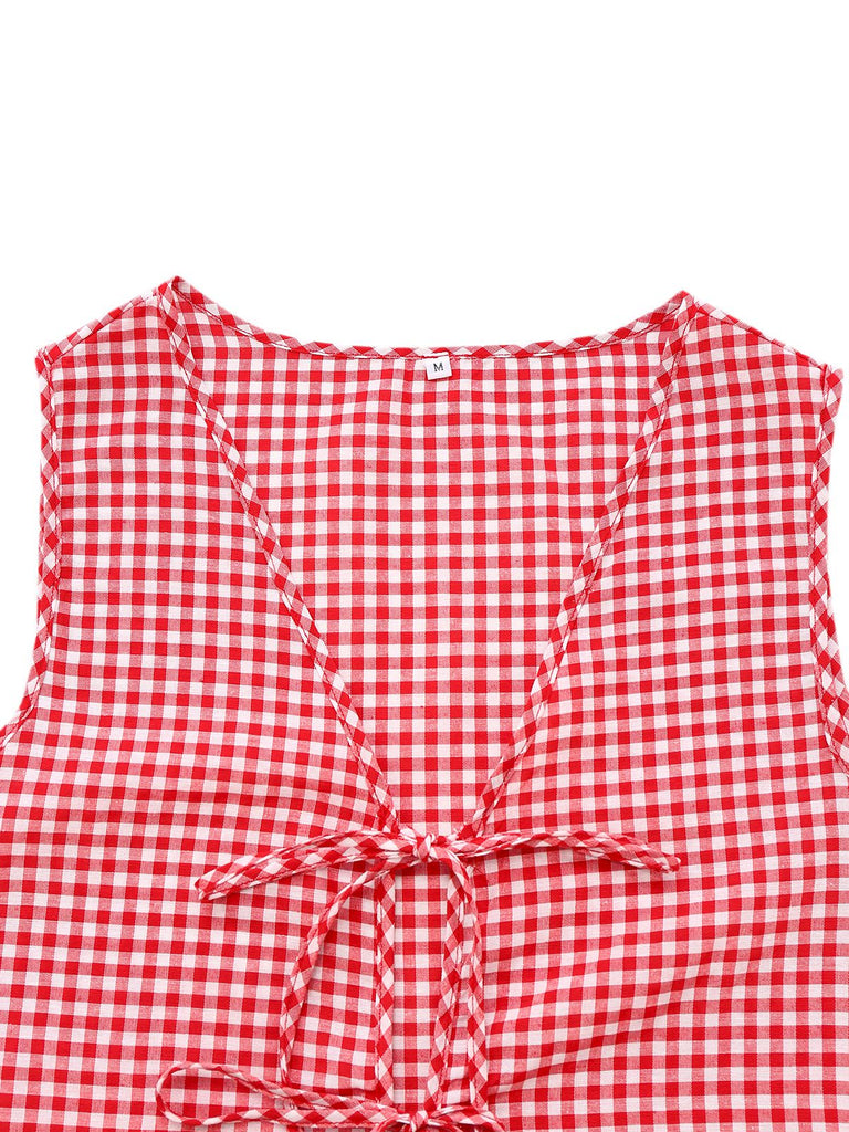 2PCS 1950s Plaid V-Neck Bind Vest & Shorts