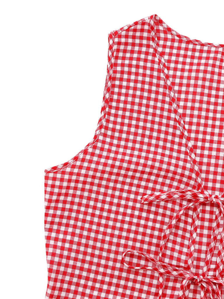 2PCS 1950s Plaid V-Neck Bind Vest & Shorts